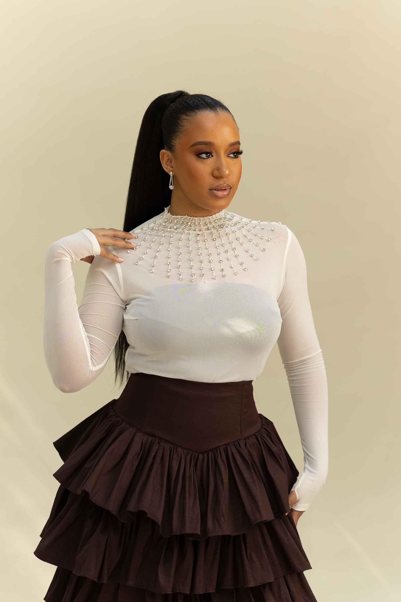 Luxe Embellished High-Neck Top